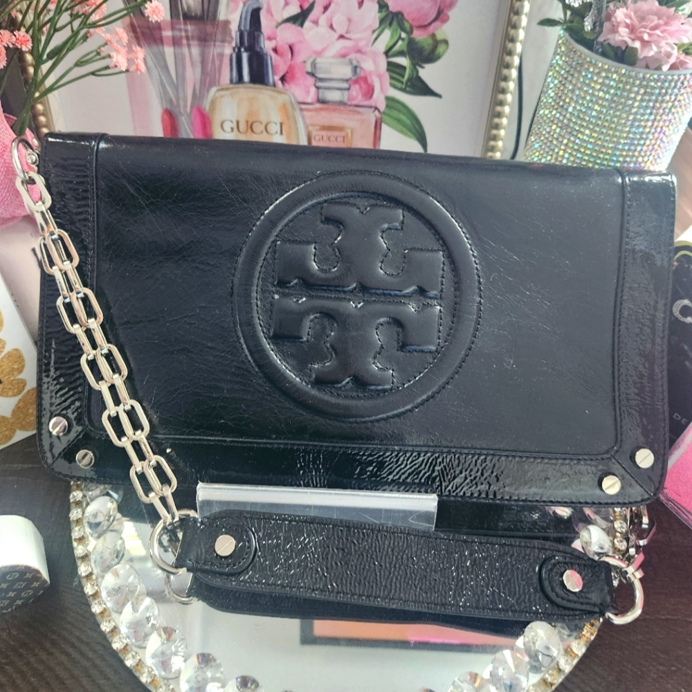 Tory Burch Patent Leather Black Shoulder Bag EUC